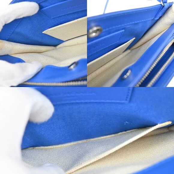 BALENCIAGA Logo 2Way Shoulder Clutch Bag Canvas Leather Beige Blue - Picture 7 of 11